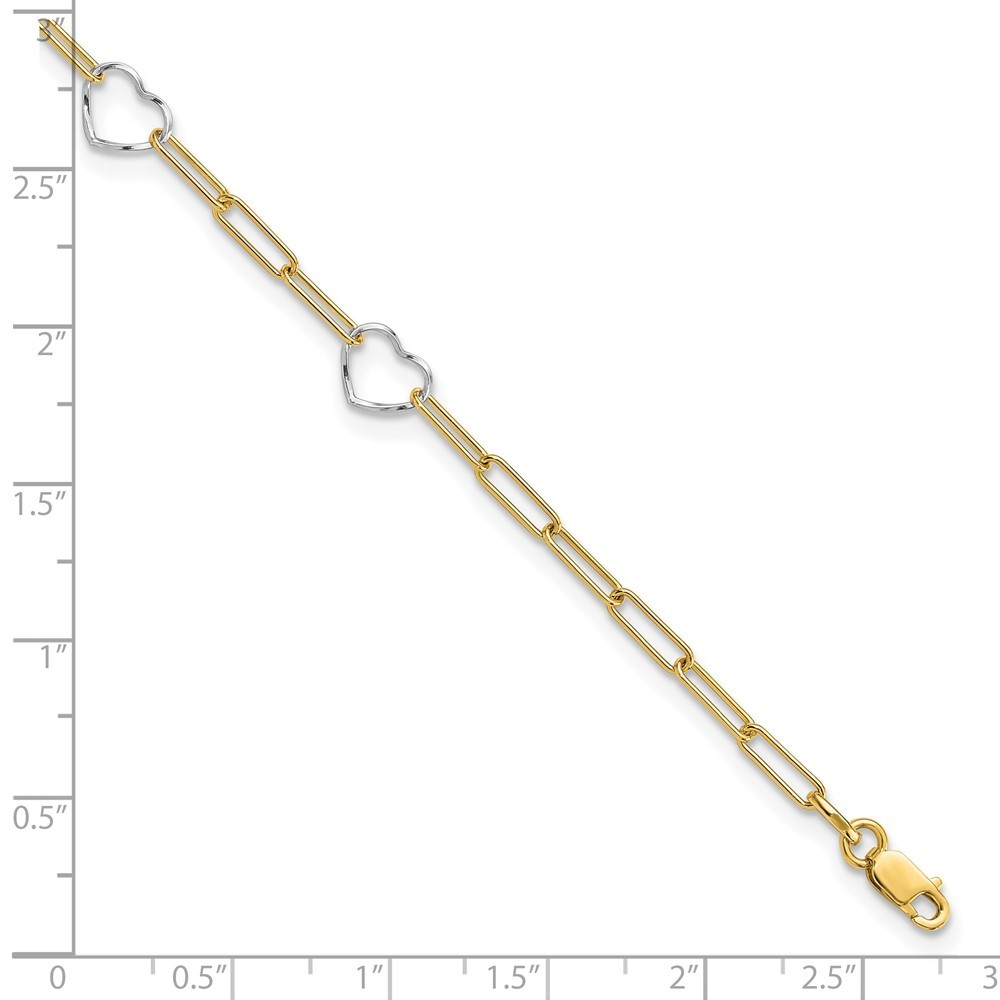 14K Two-tone Paperclip Link Heart Charm 9" + 1" ext. Summer Fine Jewelry Anklet - Picture 7 of 7